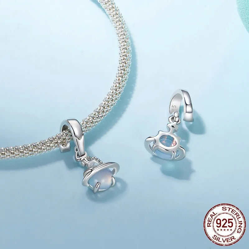 S925 silver planet spacer bead with electroplated finish, colour SCC3027, for DIY bracelet string beads
