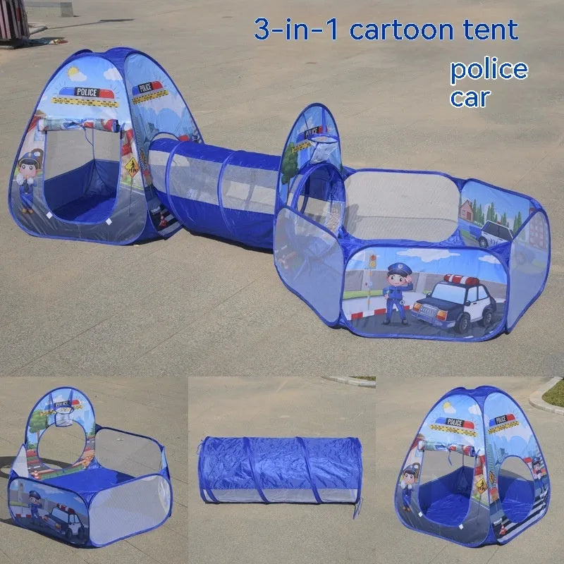 Children's three-in-one tent play set with ball pool and tunnel in marine theme