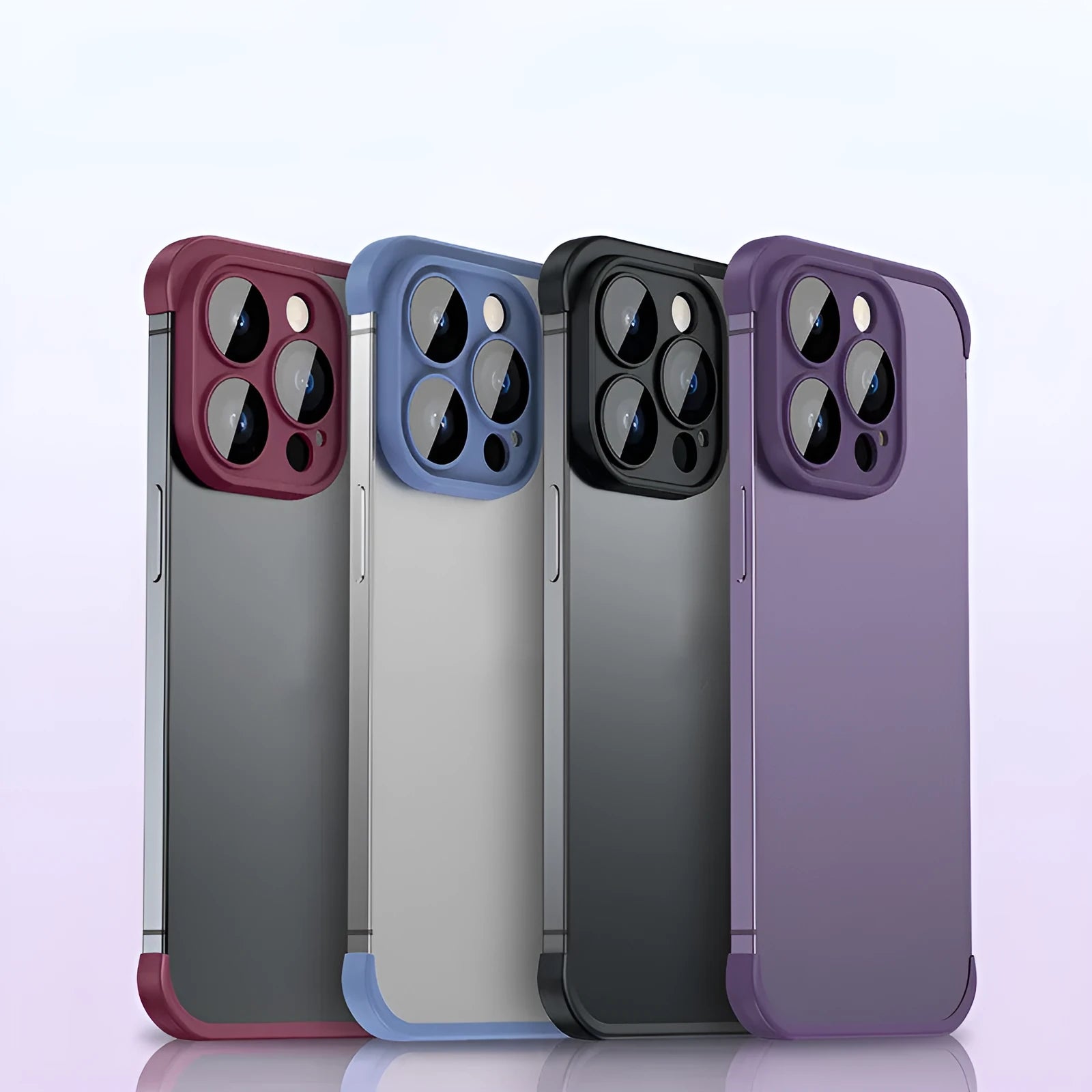 Dark purple corner pad TPU mobile phone case for iPhone with built-in glass lens film over camera.