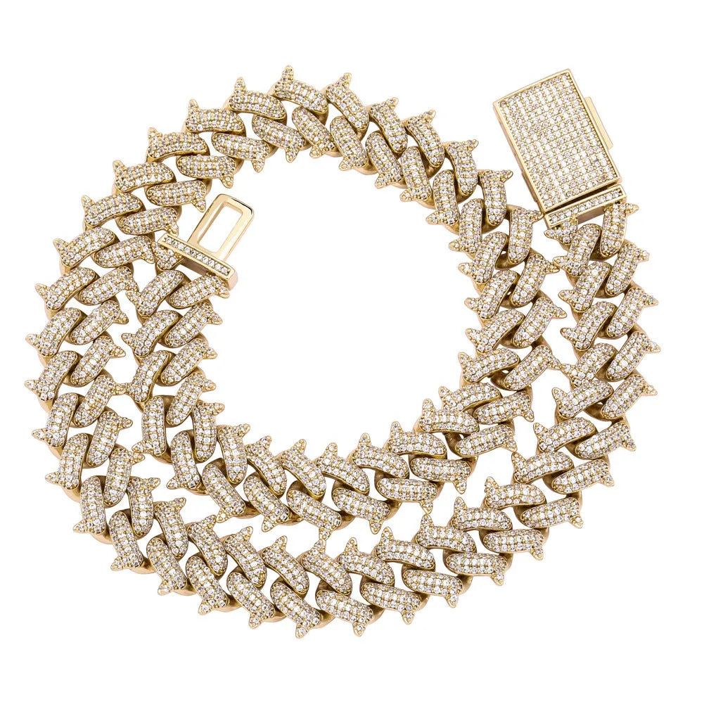 Men's hip hop copper full diamond-cut Cuban link chain necklace in gold finish