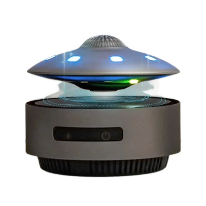 Automatic lifting magnetic levitation Bluetooth speaker floating above its base.