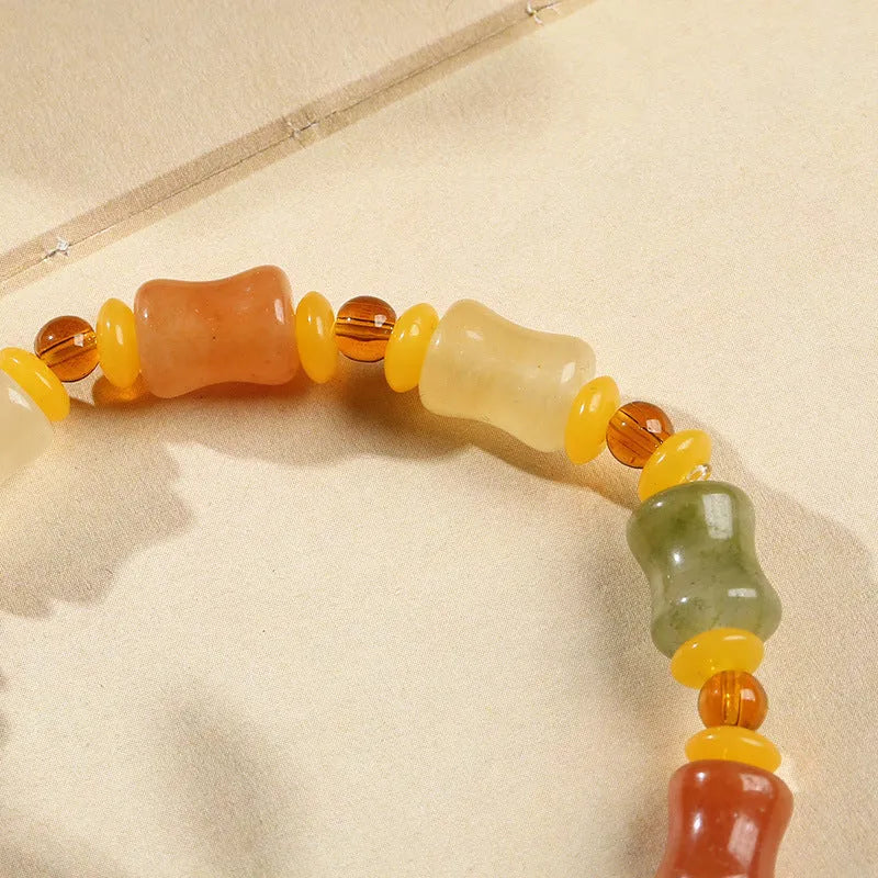 Natural Xinjiang Jinsi Jade small bone beads bracelet with geometric patterns for women