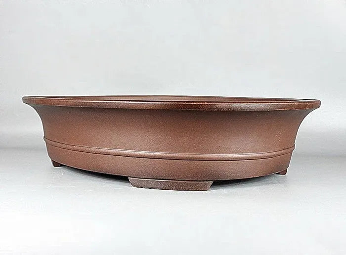 Handmade antique oval bonsai pot in Yixing purple mud, 66cm long, for pine and cypress