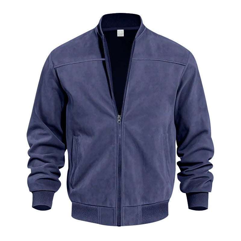 Men's plus-size suede jacket in Army Green with a front zipper and regular fit.