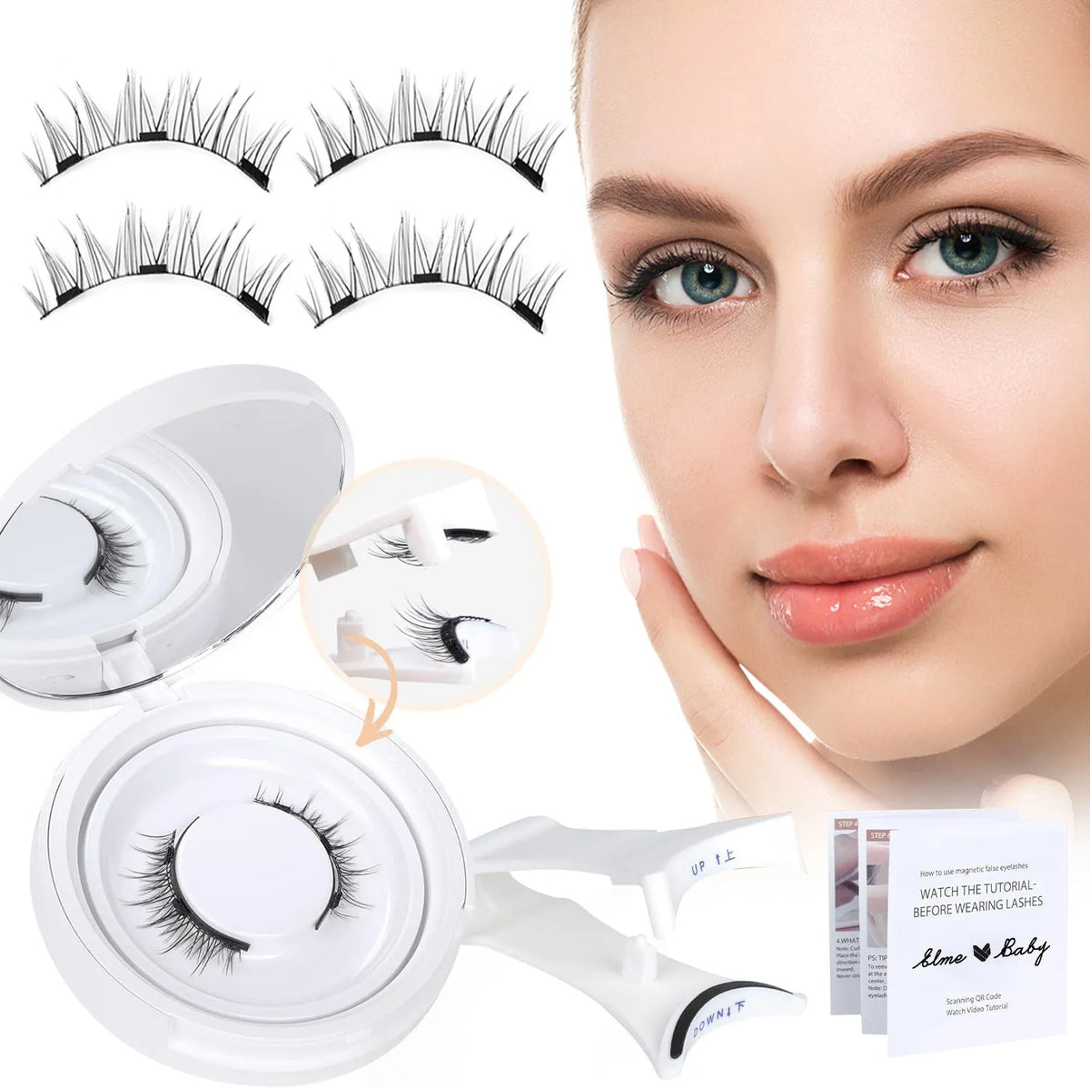 Magnetic suction false eyelashes one pair class mink hair natural simulation daily wear with white clip option
