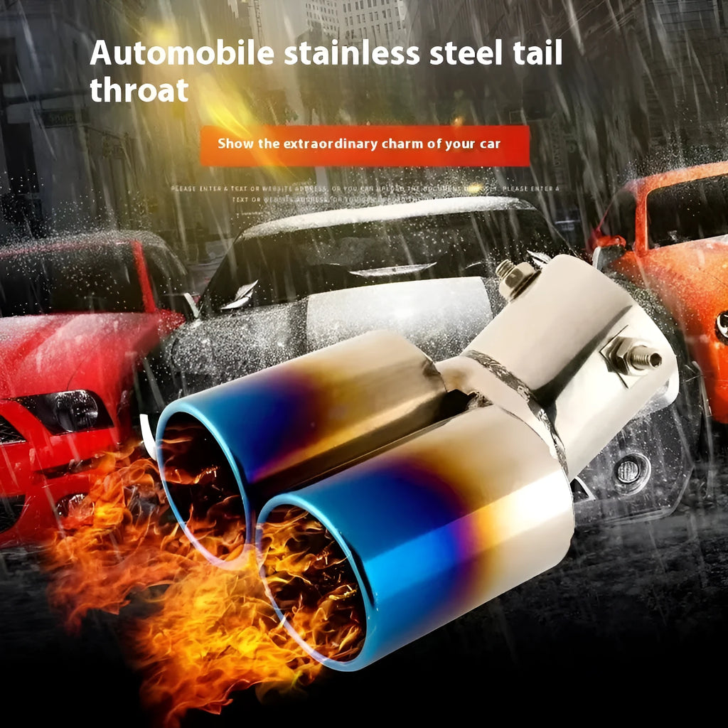 Stainless steel car exhaust pipe tail hood decoration in Double Baked Blue finish, flat mouth shape