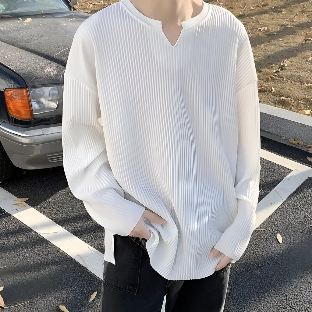 Plus size women's striped pullover tunic with loose draping fit in black, white or grey