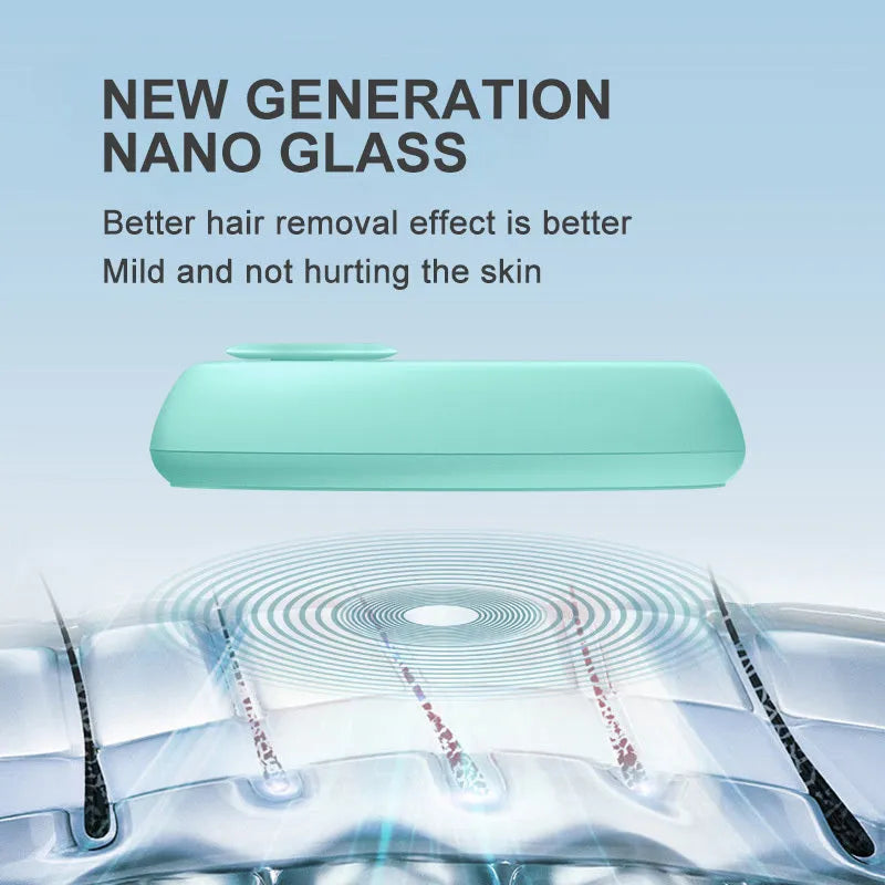 CJEER crystal hair removal device showing nano-glass surface and metal finger ring on compact flat tool