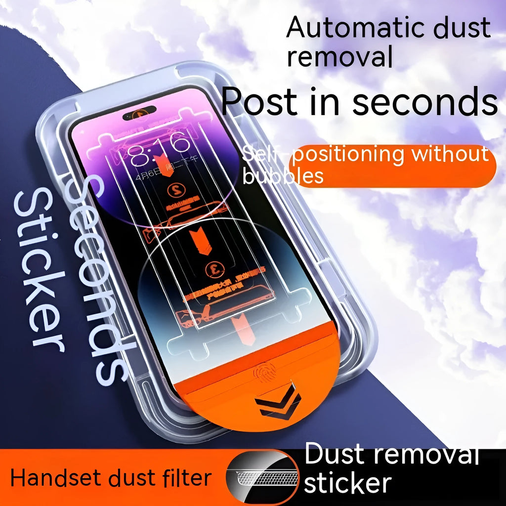 Tempered glass screen protector for iPhone with anti-fingerprint and anti-blue light features.
