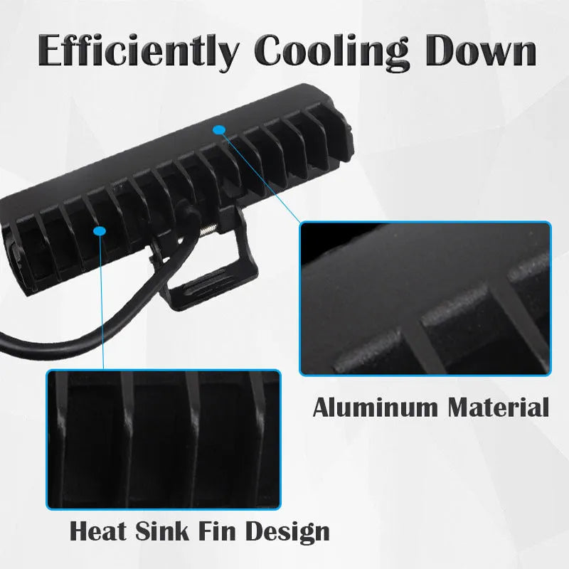 7-inch straight line LED work light with black aluminium housing for automotive workshop use