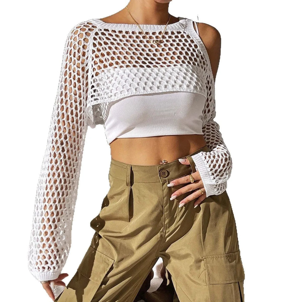Beach mesh shirt for couples with hollowed navel design in polypropylene fabric