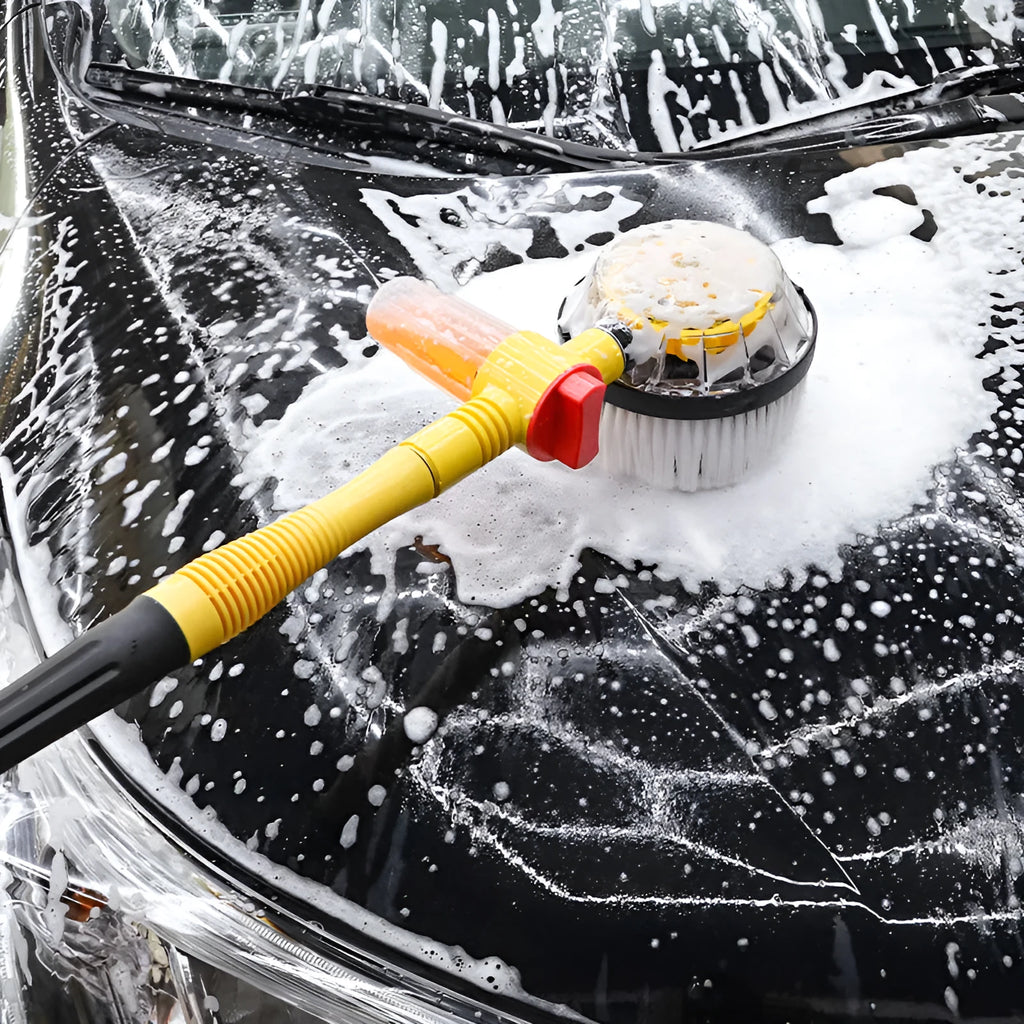Yellow car wash mop with three-speed hydraulic gear and chenille brush material for vehicle cleaning