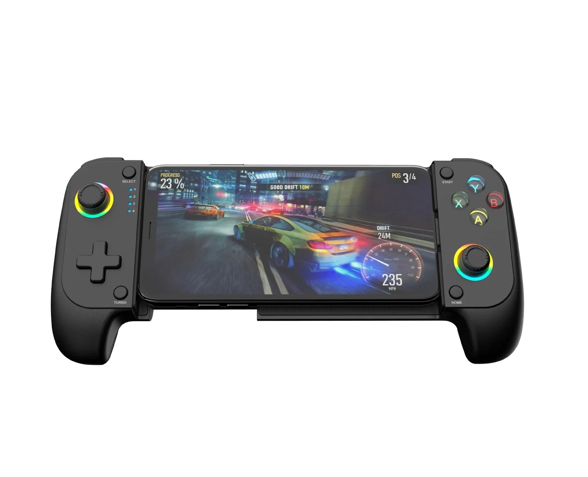 Bluetooth stretching mobile game controller in black, red and blue, or white colours