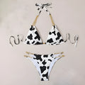 Women's two-piece bikini set with steel support top, polyester fabric, sizes S-XL, black floral or white, includes bra and panties.
