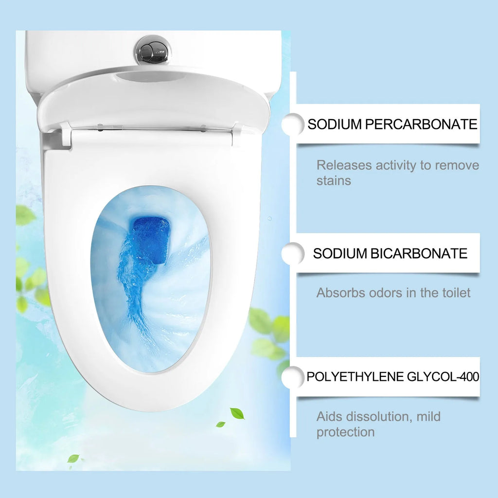 12-pack automatic toilet bowl cleaner tablets with fizzing decontamination sheets in a foil pack