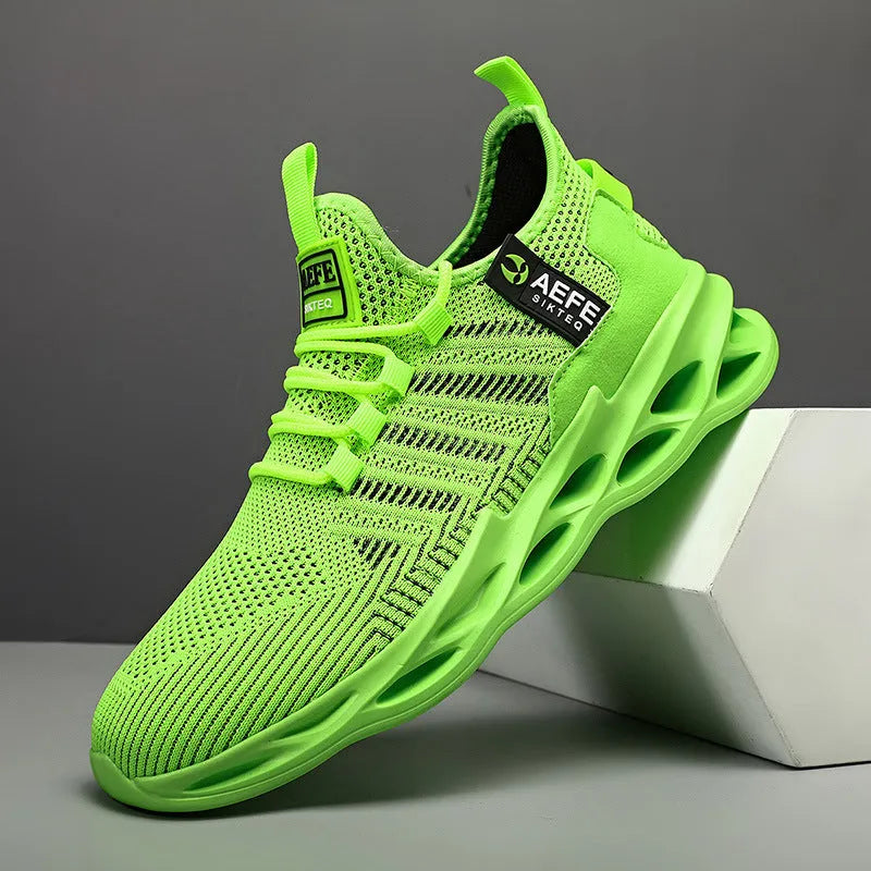 Men's black Korean style casual running shoes with mesh upper and cross strap details