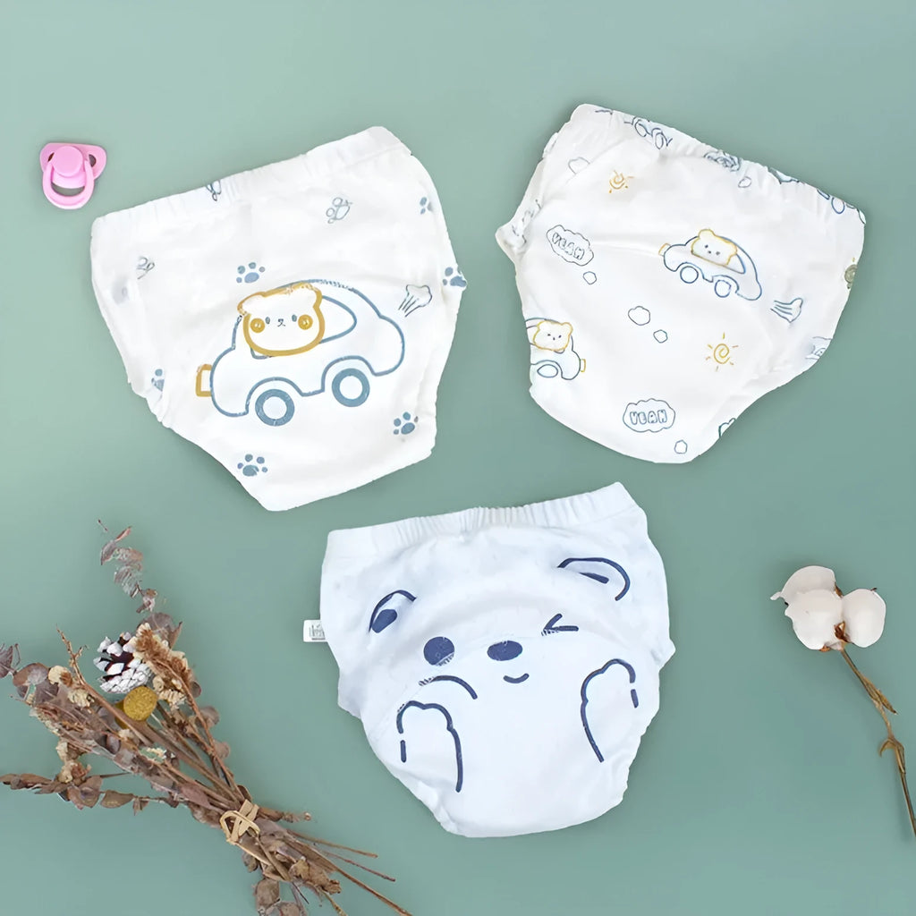 Cotton training pants with Bear Driving print, breathable waterproof baby diaper for toddlers