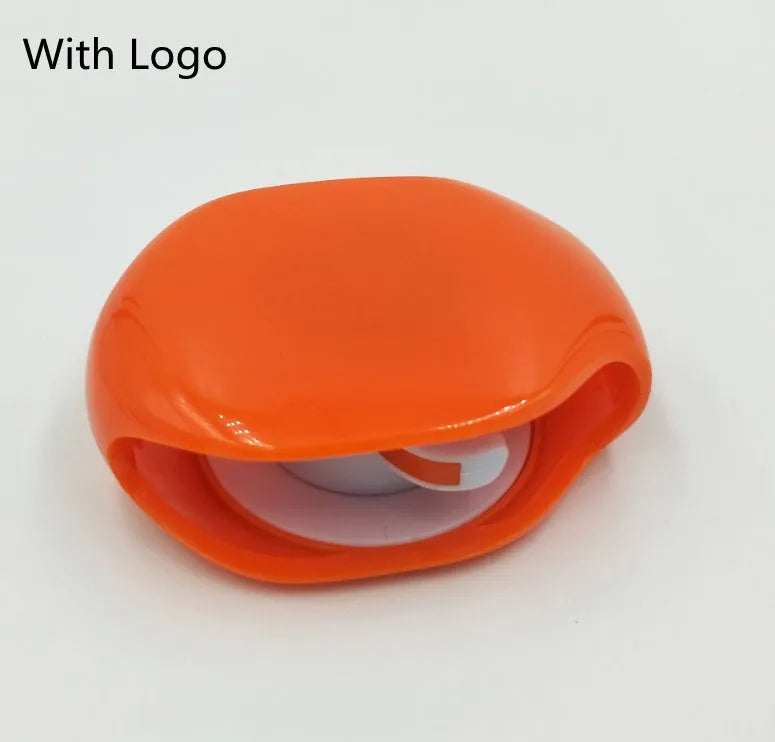 Automatic earphone cable winder showing white, blue, and black units with cable retracted into 72mm storage box.