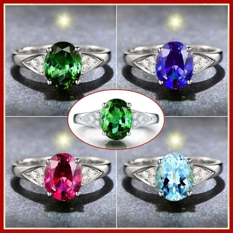 Red and blue zircon ring with natural zircon inlay in court style for women