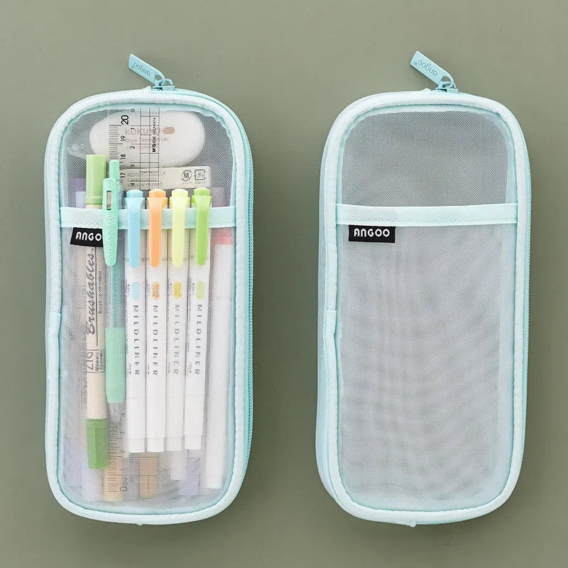 Square mesh pencil case in multiple colour options for stationery organisation