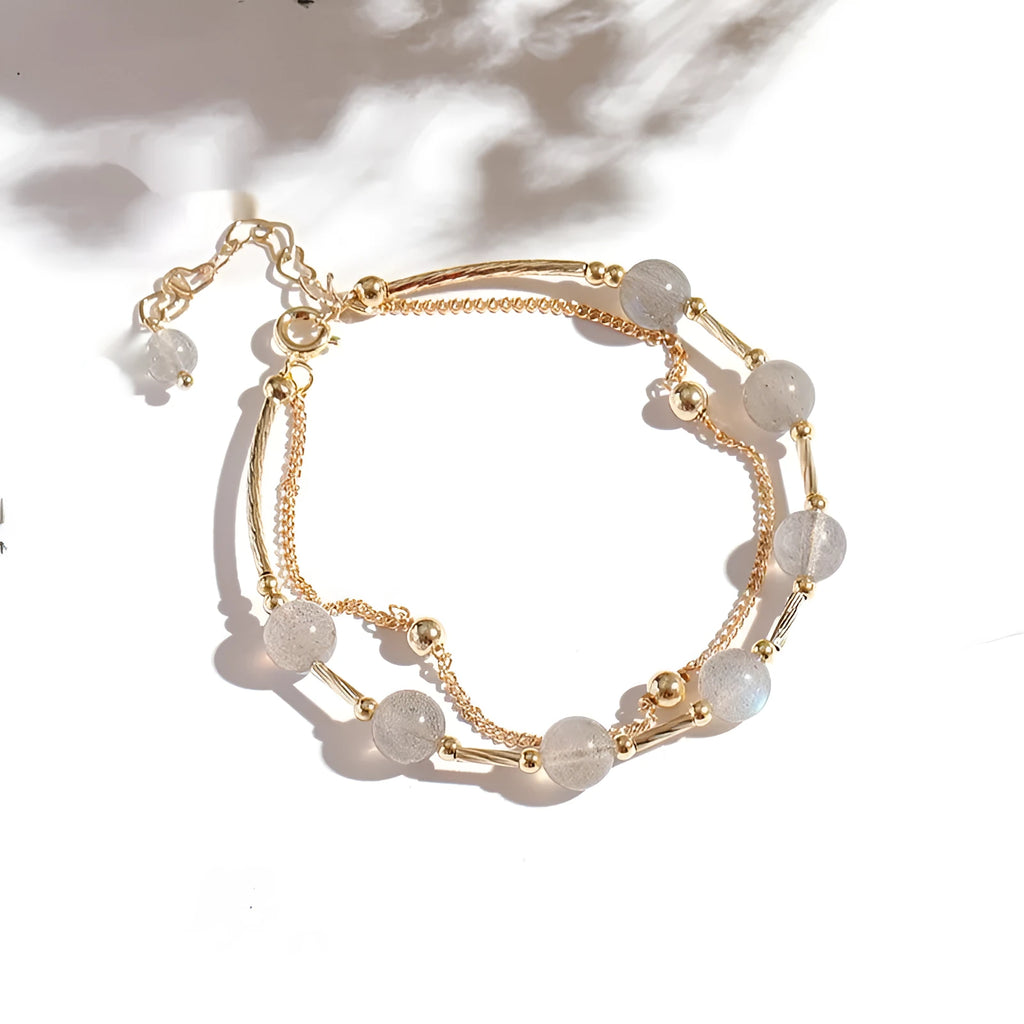 Double layer crystal bracelet with moonlight copper tube design and electroplated finish