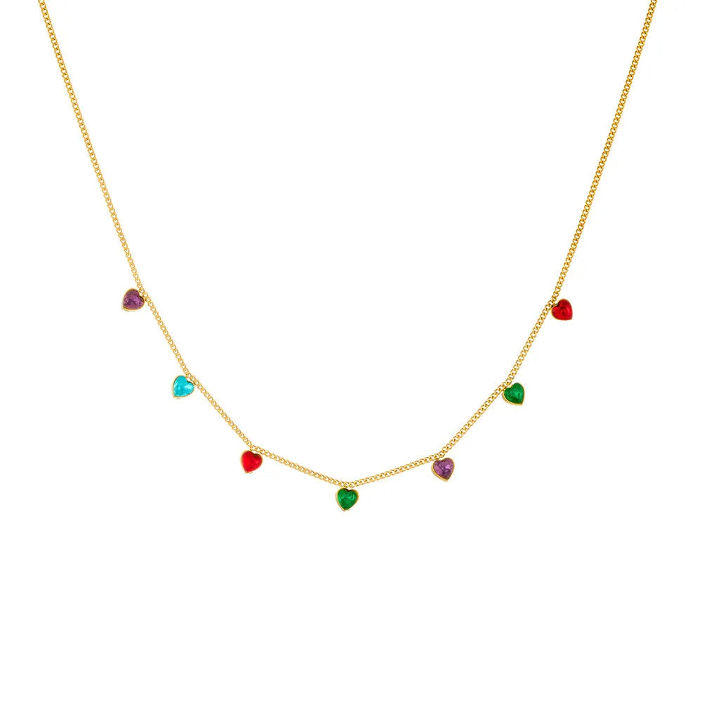 Women's gold-plated heart necklace with adjustable chain on stainless steel