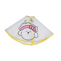 Adjustable pet grooming cape with cartoon print for dogs, polyester fabric, pink and yellow options