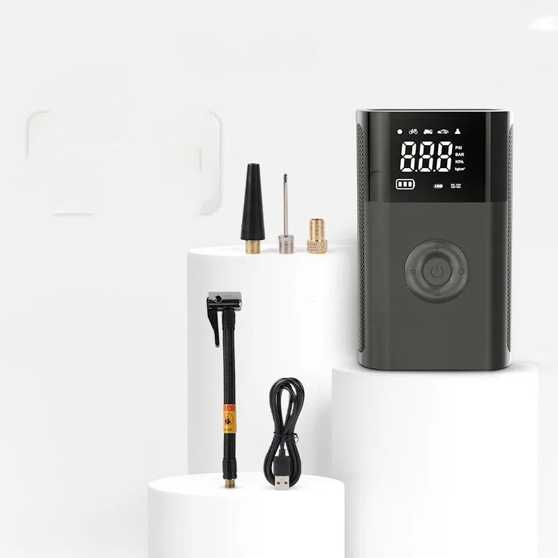 T2191-2 wireless digital handheld air pump with LCD display and multiple valve adapters