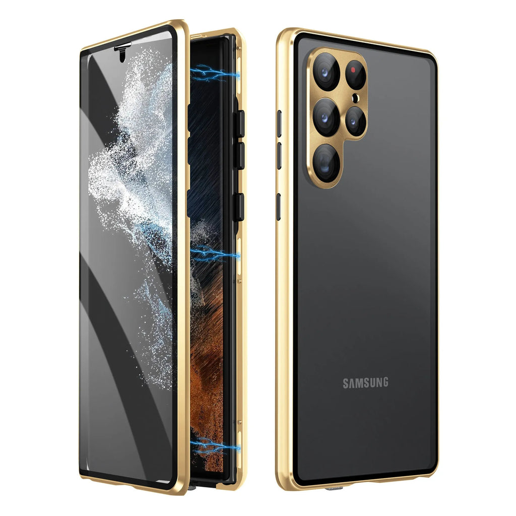 Black Magnetic King aluminium phone case with a reflective mirror centre for Samsung Galaxy S24 Ultra.