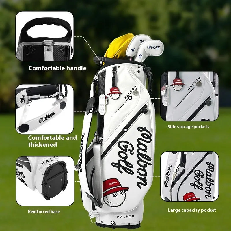 Waterproof leather golf bracket ball bag, 9 by 35 inches, in white, black, dark brown, or dark green