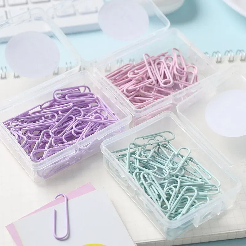 Macaron colour alloy paper clips in pink, purple, and green, large 50mm and small 28mm sizes