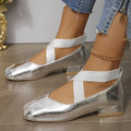Square toe low heel slip-on pump in metallic colour with rubber sole
