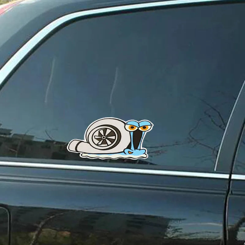 White cartoon snail reflective sticker for car bumper decoration measuring 12cm by 8cm