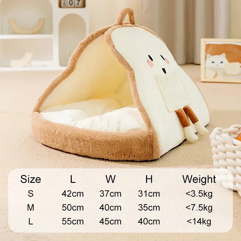 Green enclosed cat tent bed with removable blanket, shown in a large size for scale.