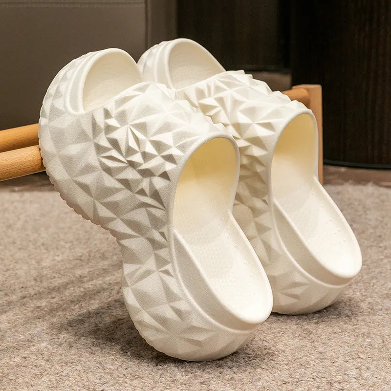 Women's khaki high heel Eva flip flop slippers with a thick sole on a white background.