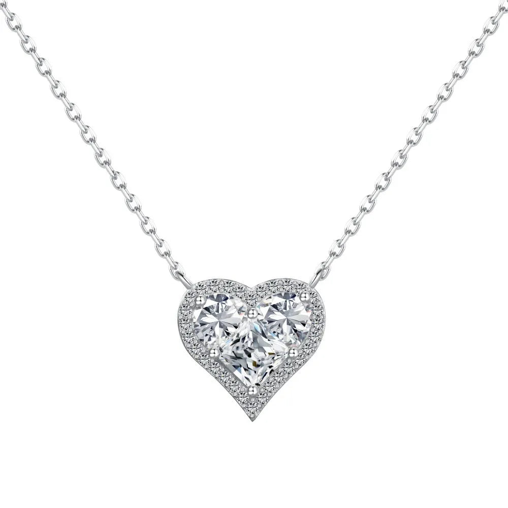 925 silver heart-shaped pendant necklace with cubic zirconia stone on white background