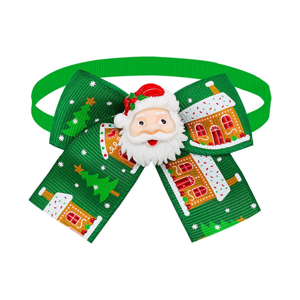Red and green Christmas pet bow tie with British-style design for dogs and cats