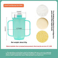 Adult polypropylene drinking cup with oblique choke-proof spout, lid, handle, and optional wrist splint.
