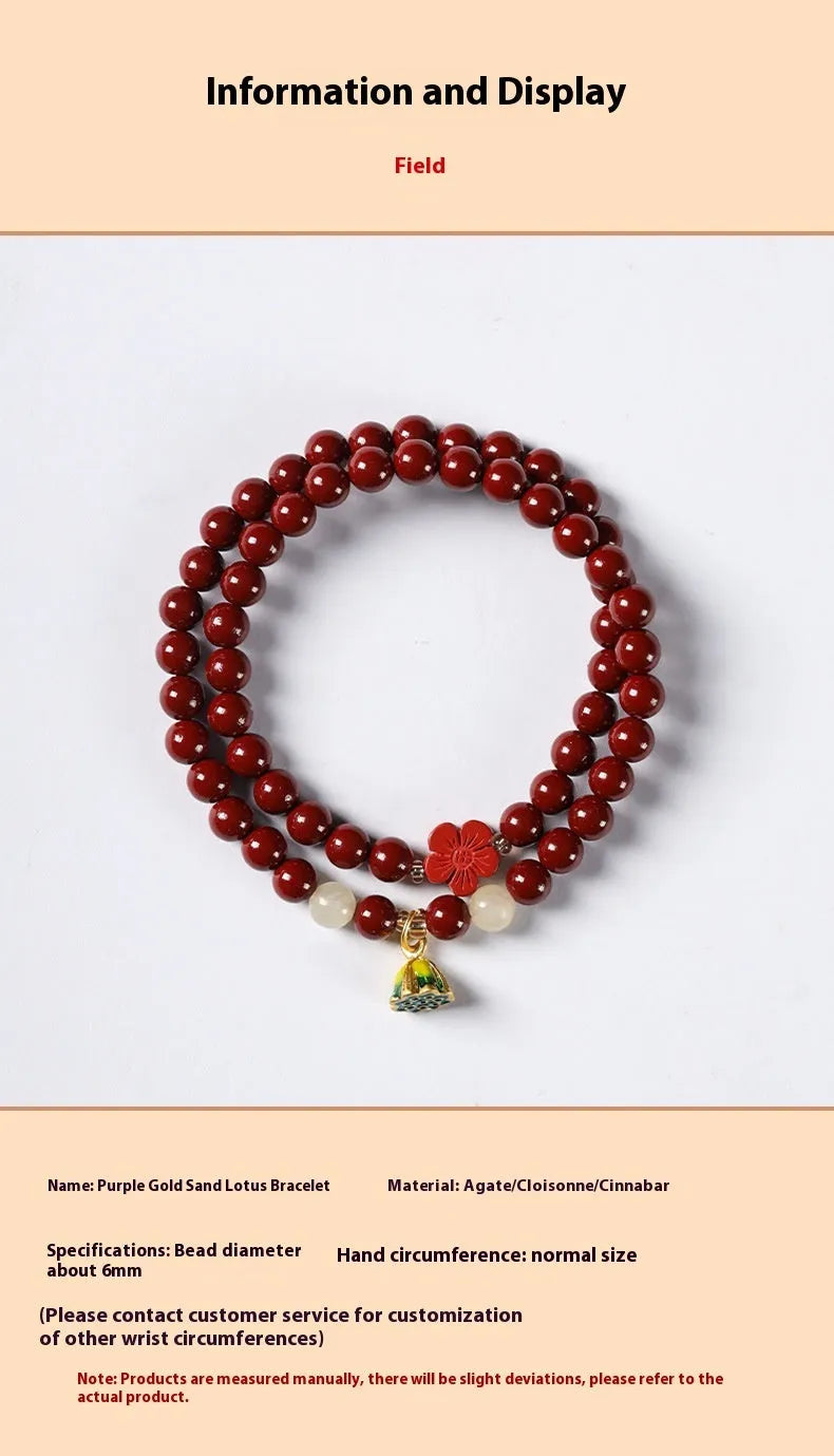 Purple Gold Sand women's bracelet with hand-woven 6mm beads and double circle design featuring Lotus seedpods
