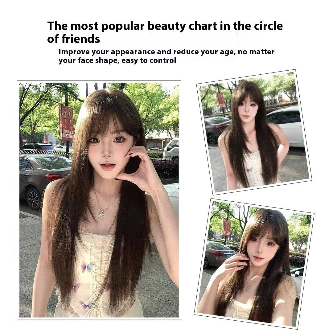 Brown black high-temperature fibre synthetic wig with seven-piece volume construction
