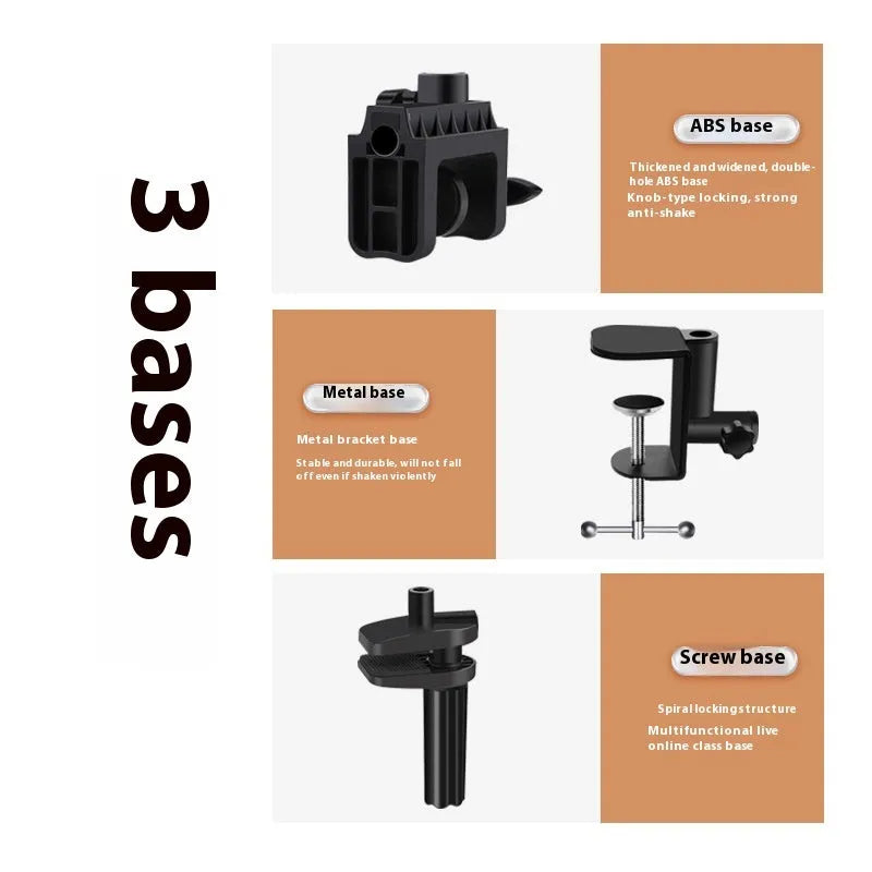 Folding universal phone holder with ABS metal construction and multiple clip options for bedside table