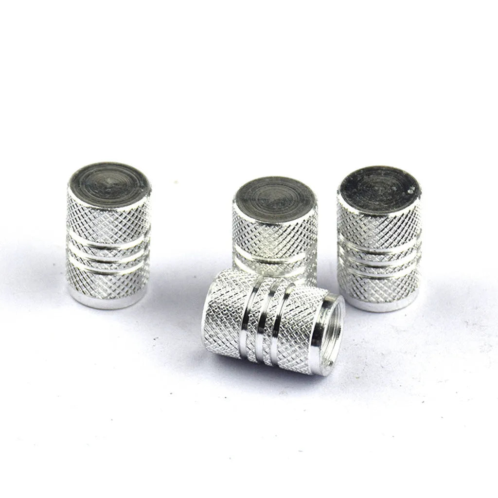 Stainless steel car tyre valve caps in ten colours including black, blue, gold and red