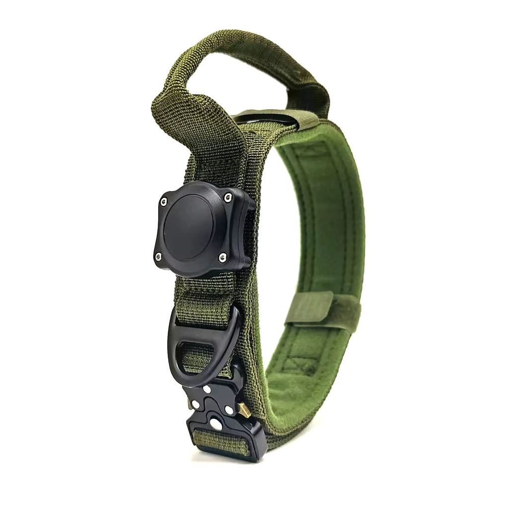 Tactical waterproof dog collar with positioning ring in Army Green colour on size L code