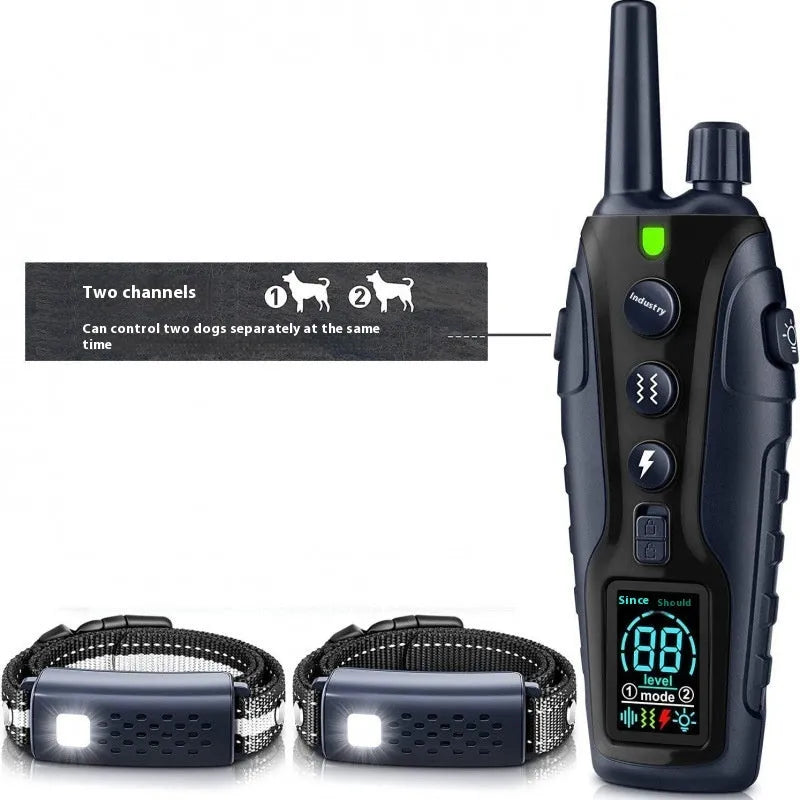 Colour screen dog trainer remote control and collar set with waterproof design and dual power display 2000 metre range