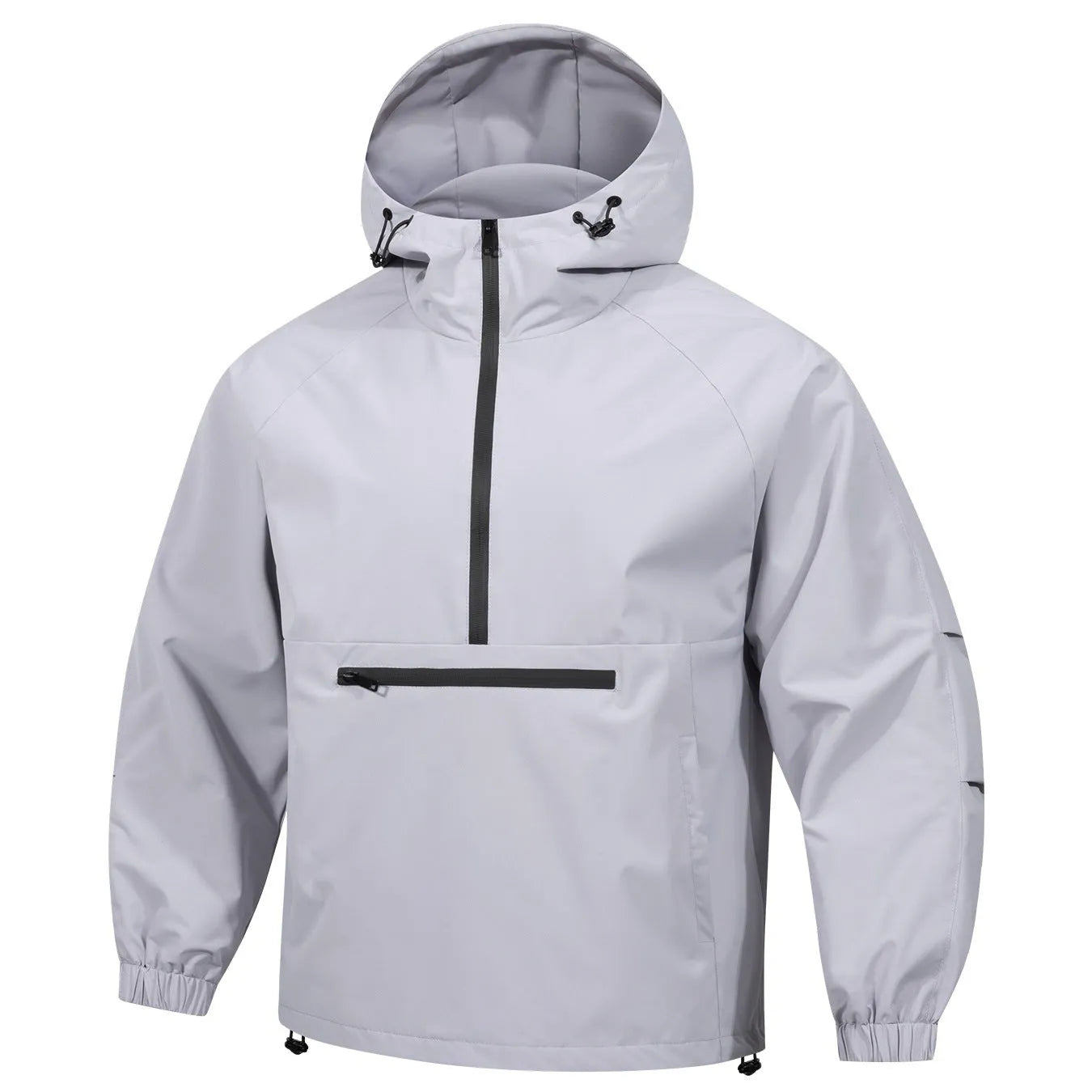 Men's loose grey hooded sweater jacket with half-zip front in rabbit fur corduroy fabric