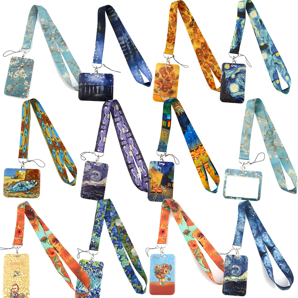 Van Gogh Starry Night sunflower mobile phone lanyard and metal card holder combination with modern simplicity style