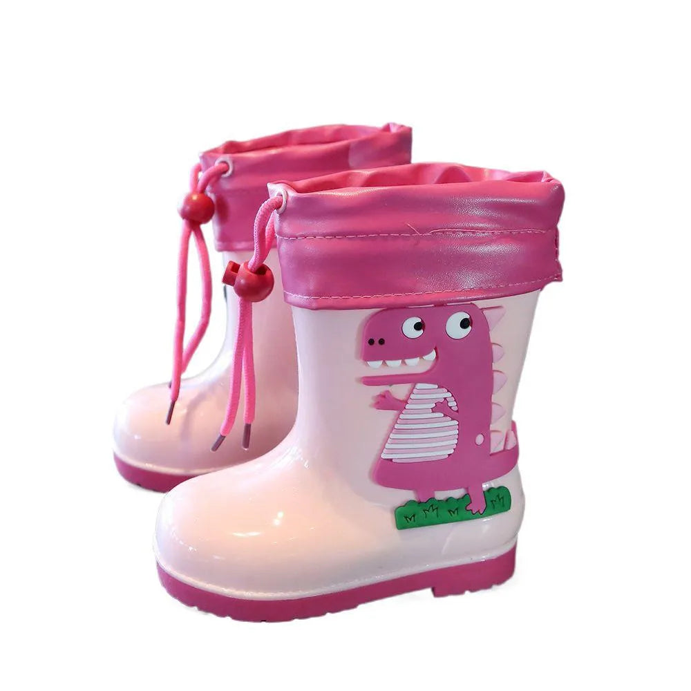 Children's dinosaur rain boots in pink, yellow, or blue with PVC upper and non-slip sole, inner length 14cm to 20cm