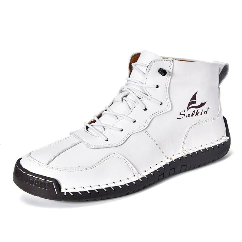 Men's high-top casual boots with elastic band and round toe in multiple colour options