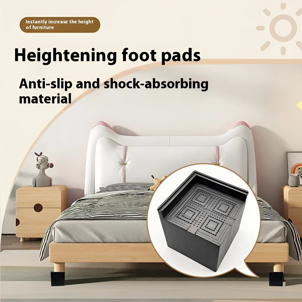 Four black thickened plastic furniture foot mats for raising sofa and bed height