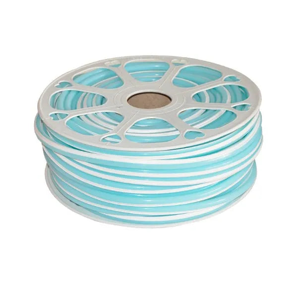 Flexible silicone neon light bar in various colours showing 8mm width and coiled 50 metre length